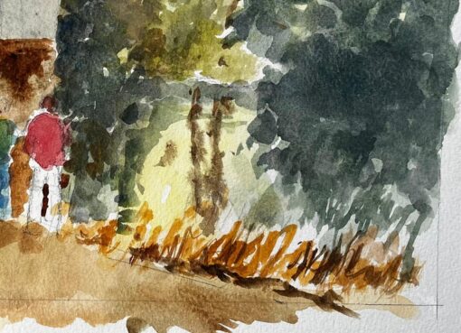 Flatford Mill Suffolk Landscape with Figures and Thatched Cottage Watercolour - Image 7