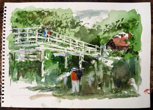 Flatford Mill Suffolk White Footbridge and Figures in Summer Landscape - Image 2
