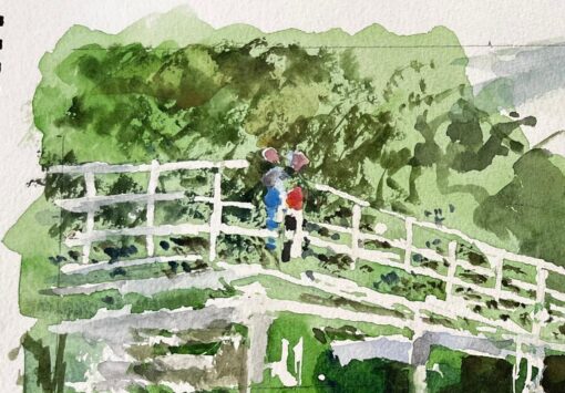 Flatford Mill Suffolk White Footbridge and Figures in Summer Landscape - Image 3
