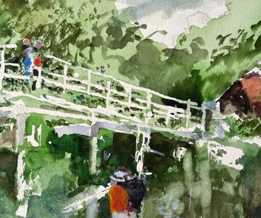 Flatford Mill Suffolk White Footbridge and Figures in Summer Landscape - Image 7