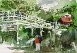 Flatford Mill Suffolk White Footbridge and Figures in Summer Landscape