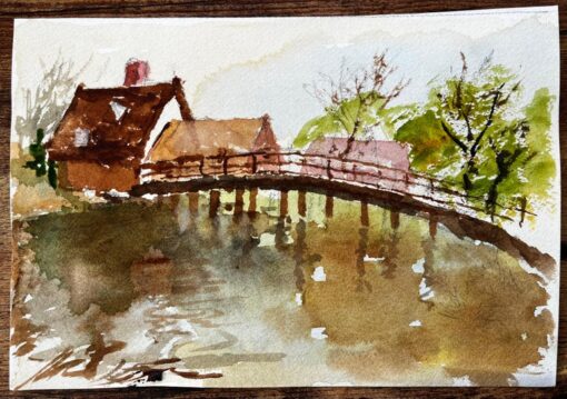 Flatford Mill Footbridge with Reflections and Thatched Cottages Suffolk - Image 3