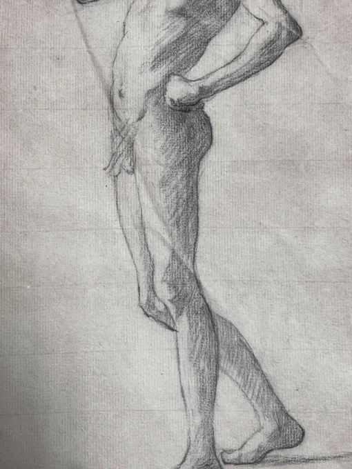 19th Century French Academic Drawing Portrait of Male Nude Young Man - Image 3