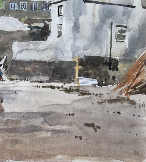 Coastal Village with Boats and Hillside Harbour Scene Watercolour - Image 6