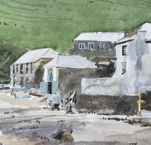 Coastal Village with Boats and Hillside Harbour Scene Watercolour - Image 7