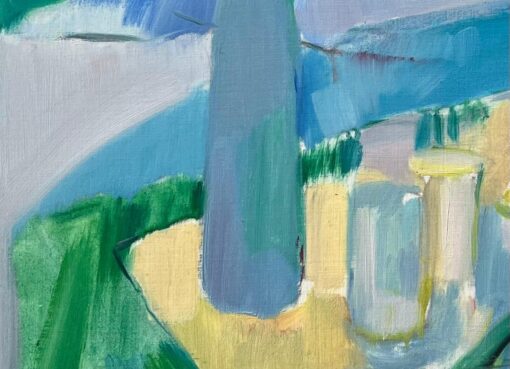 Original Oil Painting of a Vibrant Still Life with Lemons and Bottle - Image 3