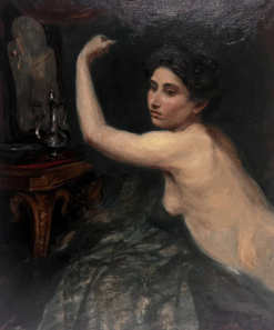 19th Century French Symbolist Oil Painting Sketch of Artists Nude Model Posing