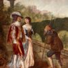 Large 19th Century British Victorian Signed Oil Beggar with Gentry Couple