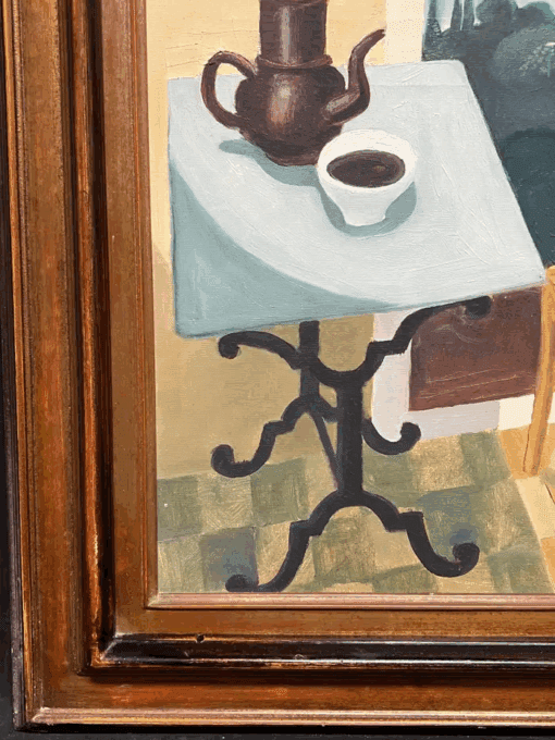 French Modernist Oil Coffee Table & Chair in Mediterranean Window Interior View - Image 7