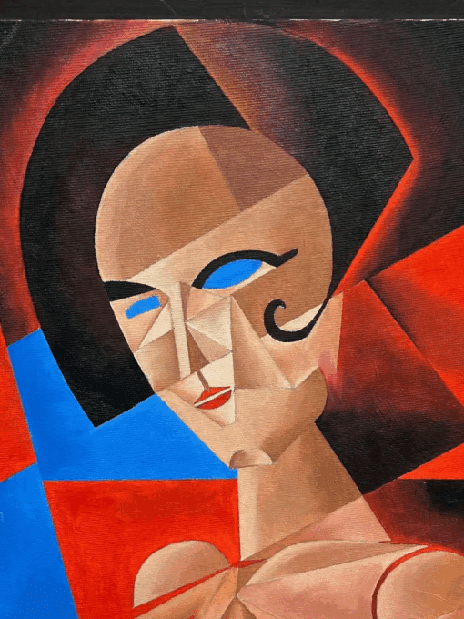 Abstract Cubist Signed Oil Painting Portrait of Woman Angular Shapes - Image 5