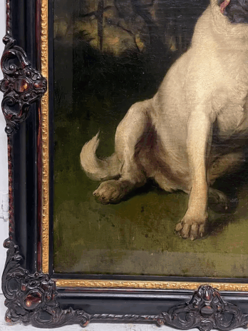 Fine 19th Century French Dog Oil Painting Portrait of a Pug in Wooded Landscape - Image 4