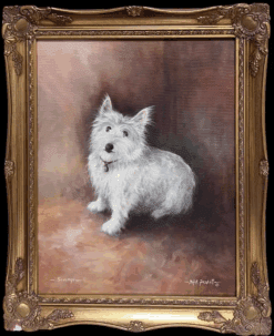 Portrait of Scruffy White West Highland Terrier Dog Signed English Oil Painting