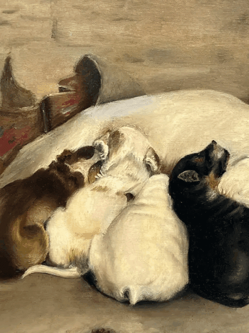 Fine Victorian English Dog Painting Proud Terrier Parents with Puppies, framed - Image 5