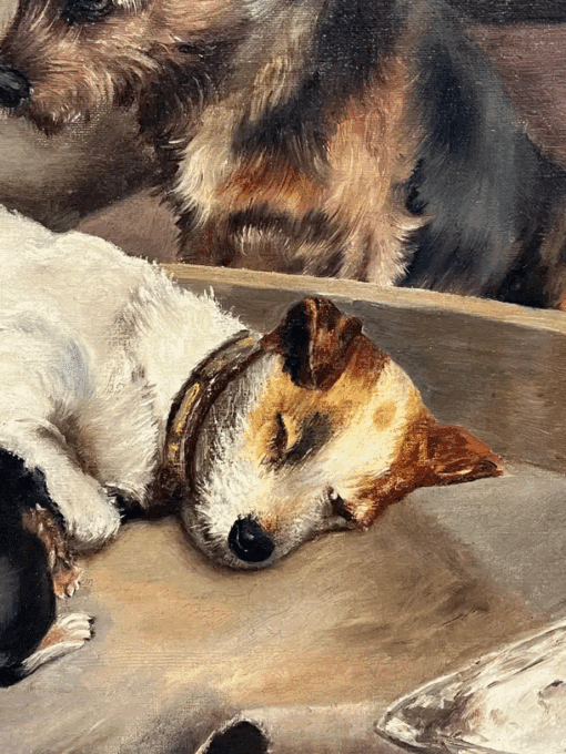 Fine Victorian English Dog Painting Proud Terrier Parents with Puppies, framed - Image 8