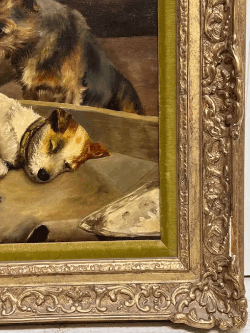 Fine Victorian English Dog Painting Proud Terrier Parents with Puppies, framed - Image 9