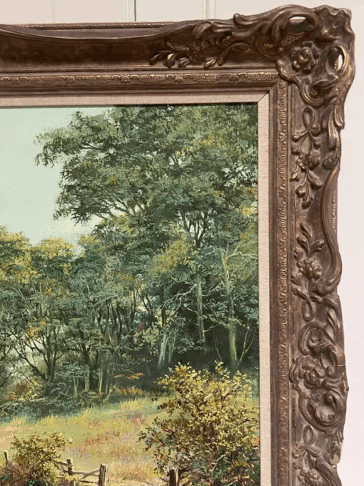Large Traditional English Summer River Landscape Oil Painting Harvest & Picnic - Image 4