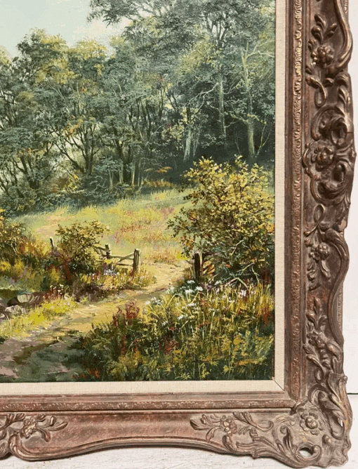 Large Traditional English Summer River Landscape Oil Painting Harvest & Picnic - Image 5