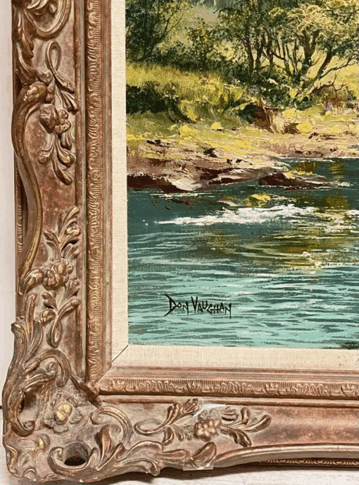 Large Traditional English Summer River Landscape Oil Painting Harvest & Picnic - Image 8
