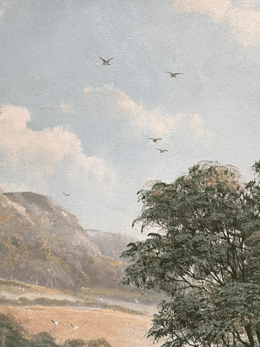 Large Traditional English Summer River Landscape Oil Painting Harvest & Picnic - Image 13