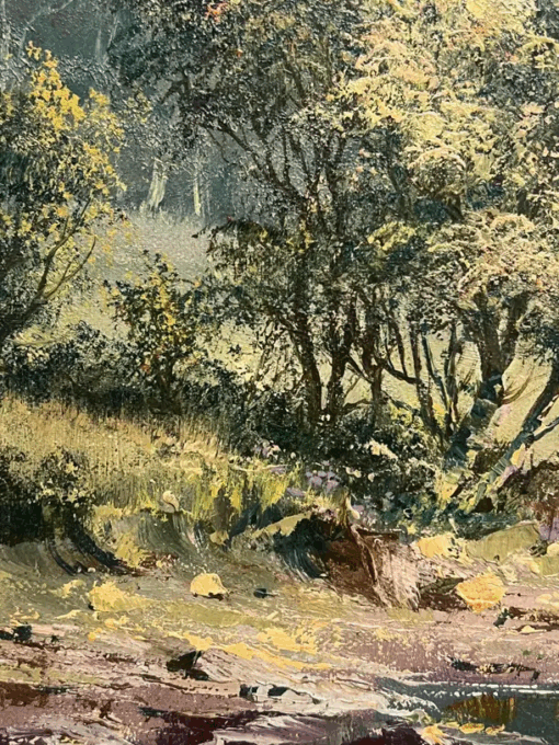 Large Traditional English Summer River Landscape Oil Painting Harvest & Picnic - Image 14
