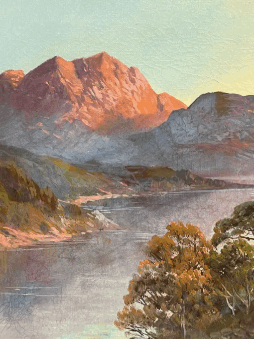 Antique Scottish Highlands Oil Painting Sunset over Highland Loch Lomond - Image 3