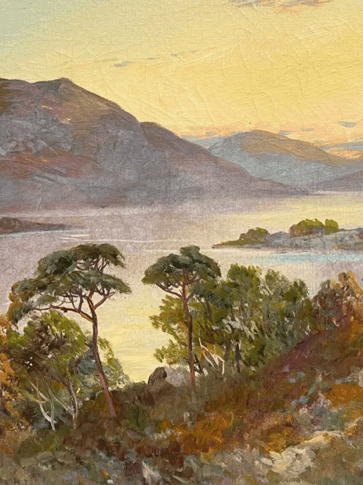 Antique Scottish Highlands Oil Painting Sunset over Highland Loch Lomond - Image 5