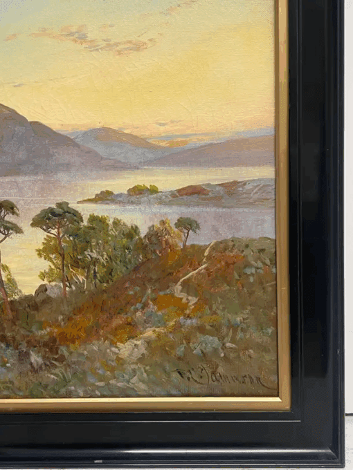 Antique Scottish Highlands Oil Painting Sunset over Highland Loch Lomond - Image 7