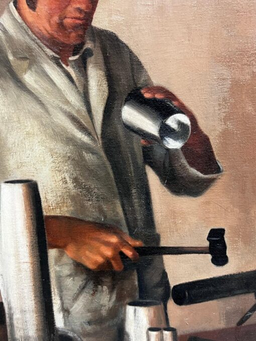 Traditional English Oil Painting depicting Metal Worker in his Workshop - Image 2