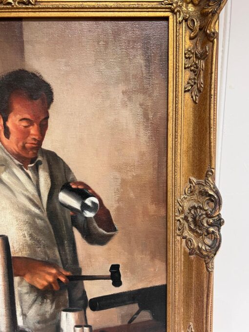 Traditional English Oil Painting depicting Metal Worker in his Workshop - Image 3