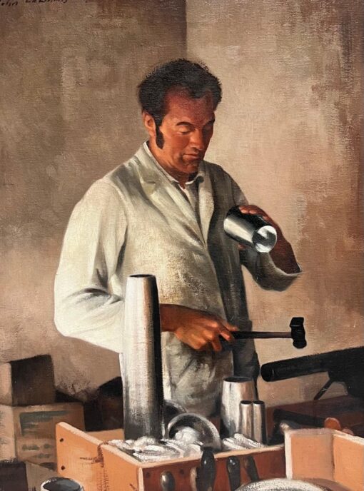 Traditional English Oil Painting depicting Metal Worker in his Workshop - Image 4