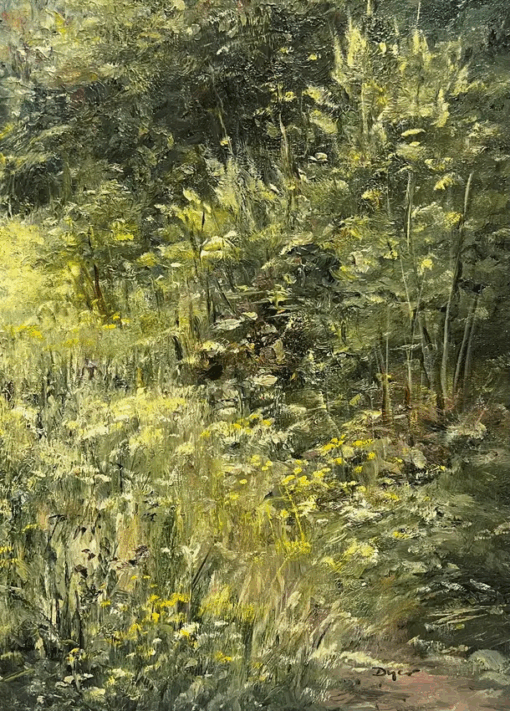 Large Traditional English Countryside Oil Painting Picking Flowers Wild Meadows - Image 9