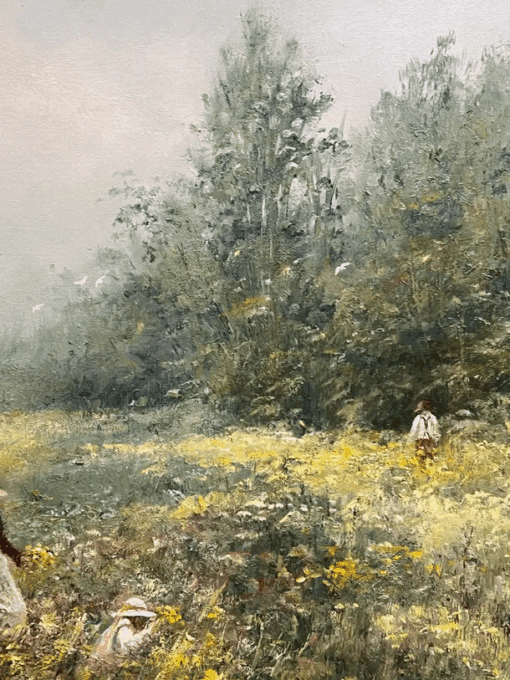 Large Traditional English Countryside Oil Painting Picking Flowers Wild Meadows - Image 12