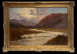 Antique Oil Scottish Highlands Rapid River Flowing Highlands Glencoe Scotland