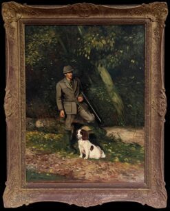The Game Keeper with Spaniel Dog Traditional Rural Life English Oil Painting