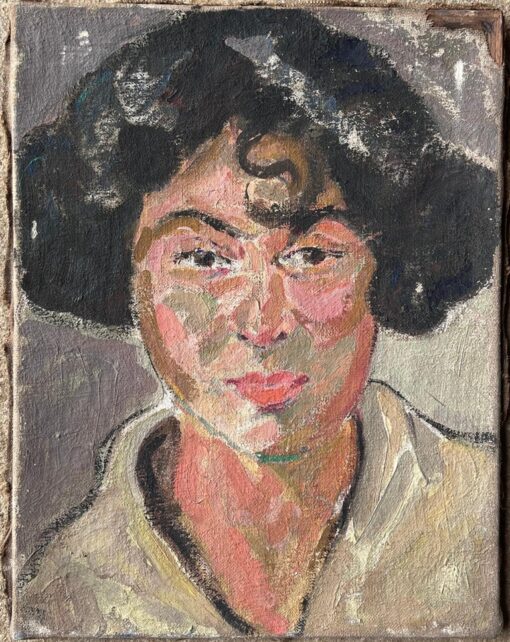 Dark Haired Lady with Strong Features Mid Century French Impressionist Painting - Image 2