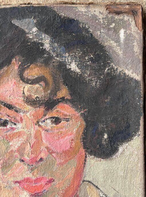 Dark Haired Lady with Strong Features Mid Century French Impressionist Painting - Image 3