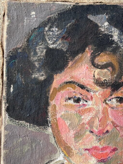 Dark Haired Lady with Strong Features Mid Century French Impressionist Painting - Image 4