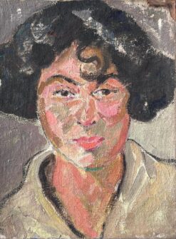 Dark Haired Lady with Strong Features Mid Century French Impressionist Painting