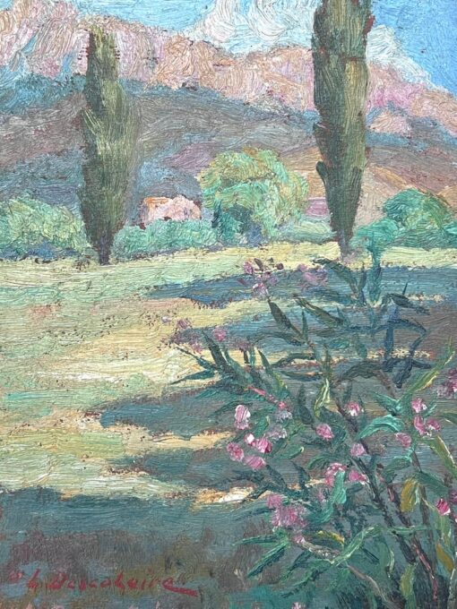 Mid 20th Century French Impressionist Oil Painting Provence Landscape Trees