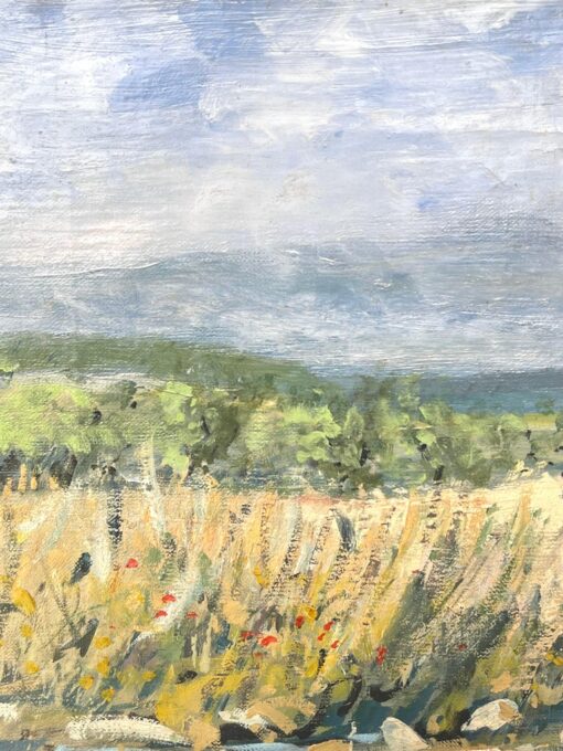 1950's French Signed Oil Painting Figure Walking Wild Flower Meadows - Image 5