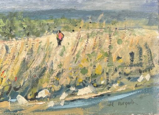 1950's French Signed Oil Painting Figure Walking Wild Flower Meadows - Image 6