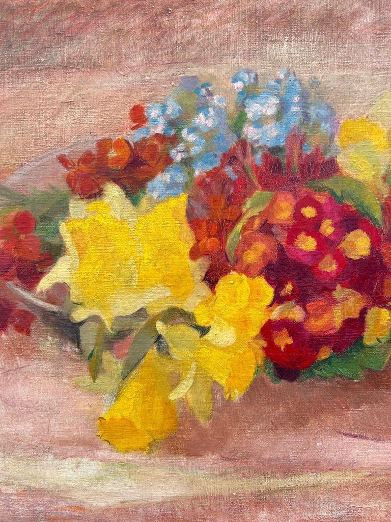 Beautiful Vintage French Oil Painting Still Life Flowers on Table Top, Large oil - Image 6