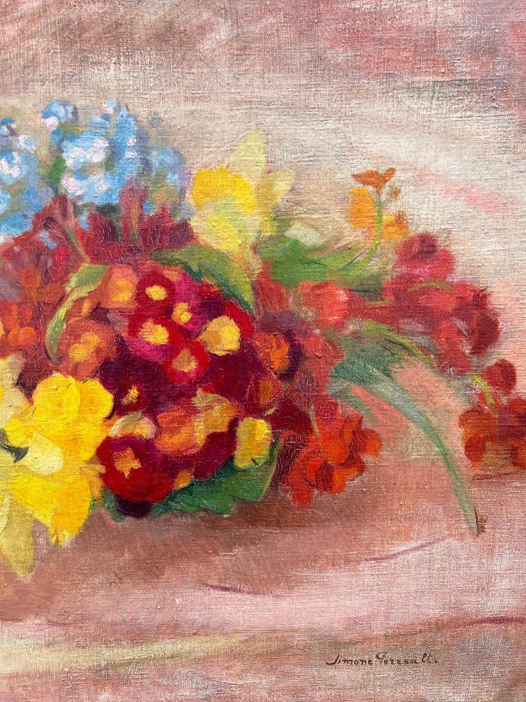 Beautiful Vintage French Oil Painting Still Life Flowers on Table Top, Large oil - Image 7