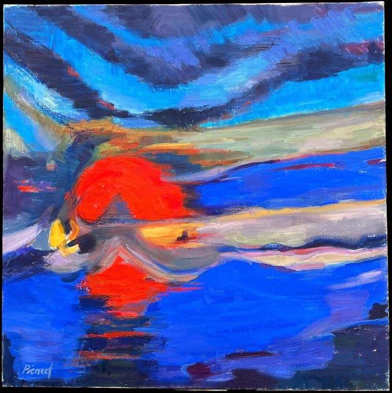 Huge French Contemporary Abstract Composition Painting Red Sunset Blue Skies - Image 2