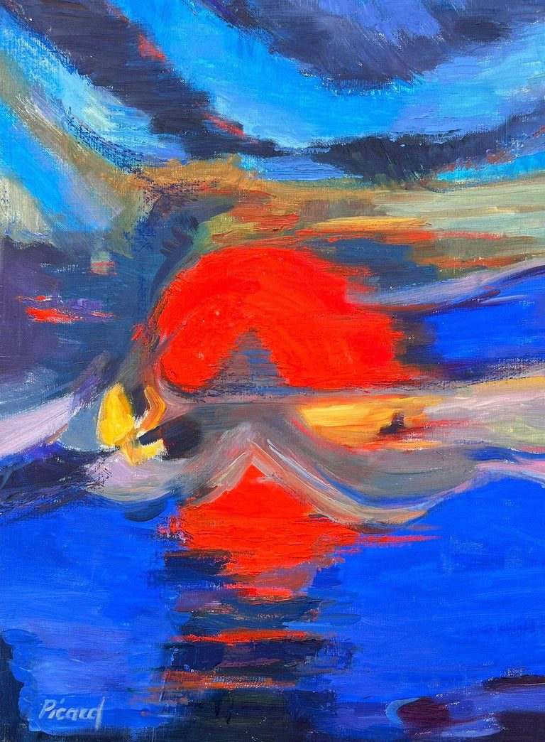 Huge French Contemporary Abstract Composition Painting Red Sunset Blue Skies - Image 4