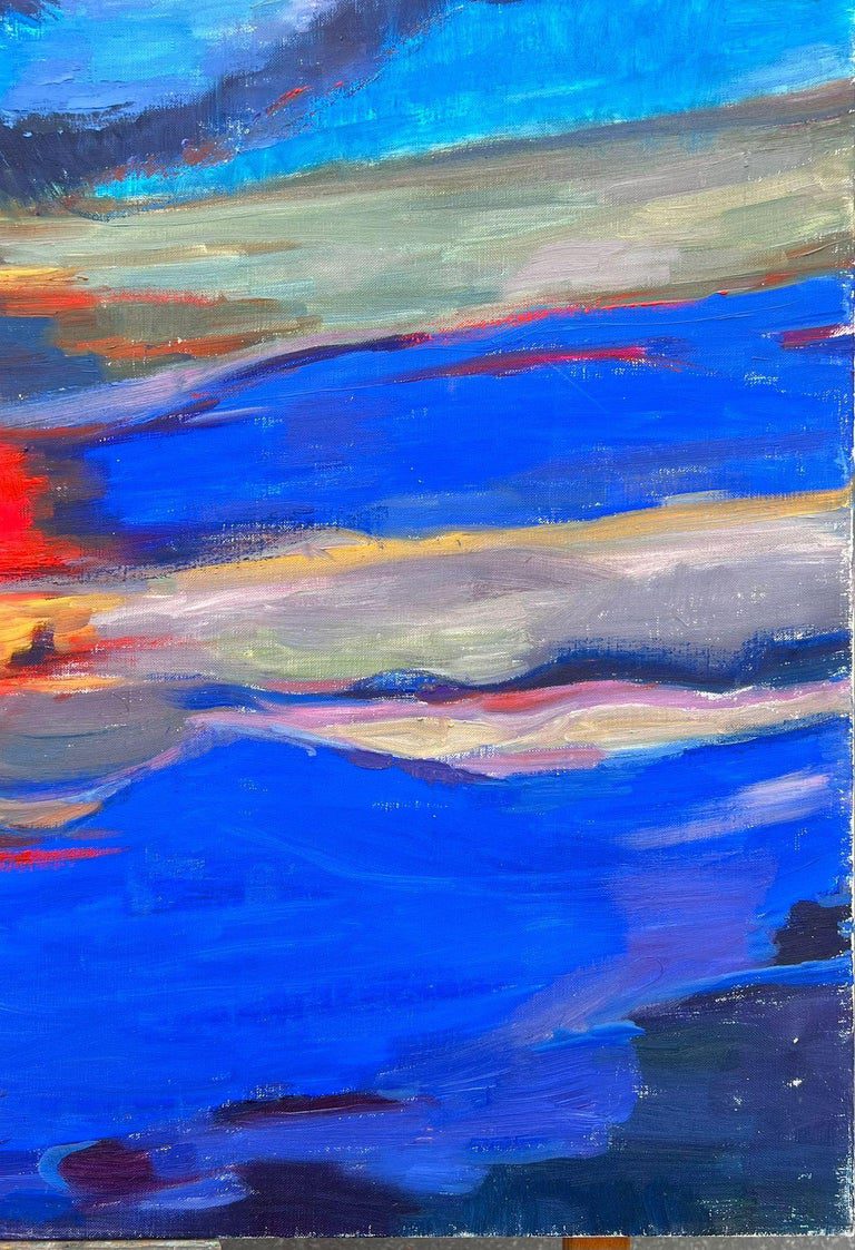 Huge French Contemporary Abstract Composition Painting Red Sunset Blue Skies - Image 6