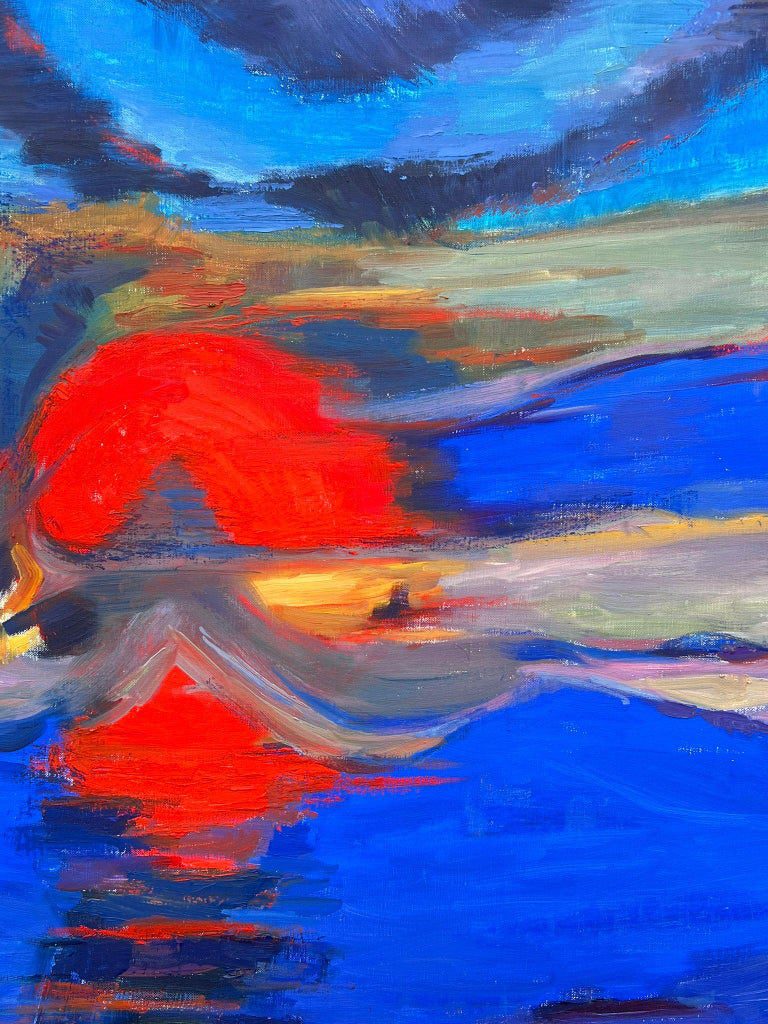 Huge French Contemporary Abstract Composition Painting Red Sunset Blue Skies - Image 7