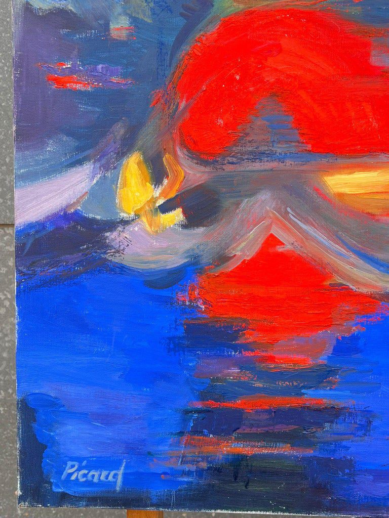 Huge French Contemporary Abstract Composition Painting Red Sunset Blue Skies - Image 9