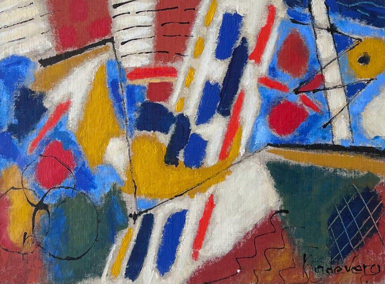 Bright French Modernist Cubist Signed Oil Painting Shapes and Form - Image 2