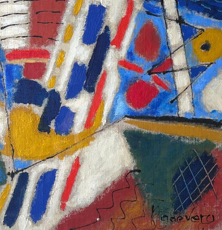 Bright French Modernist Cubist Signed Oil Painting Shapes and Form - Image 3